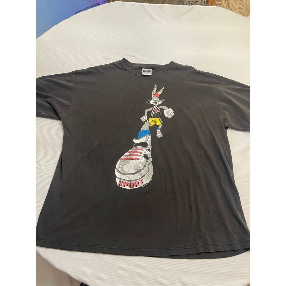 Looney Tunes Tultex Bugs Bunny Black Vintage AOP Tultex T-Shirt Size 2XL